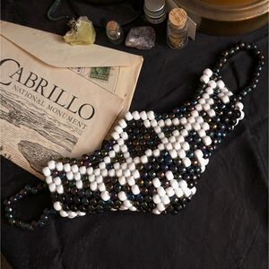 Pony Bead Kandi Half Face Mask Unisex Adult White Black Patterned